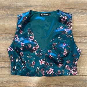 Allegra K Women's Floral Green Vest Size Medium